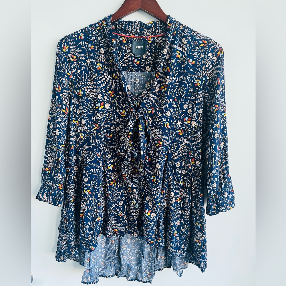 Maeve Navy Floral Blouse with Multicolor Accents